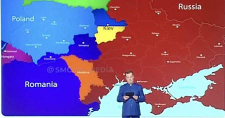 Medvedev a prezentat o harta in care Ucraina e impartita intre Rusia, Polonia, Romania si Ungaria: Partile istorice ale tarii trebuie sa revina acasa VIDEO