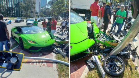 A intrat cu Lamborghiniul de 530.000 de euro intr-un stalp, cand urmarea motociclistul care ii furase <span style='background:#EDF514'>ROLEX</span>ul de la mana FOTO