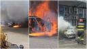 Video cu momentul in care o Dacia Spring a luat foc din senin in parcare, la Tulcea. Masina a ars complet