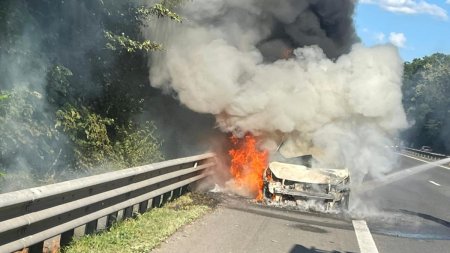 O masina a luat foc pe A1 Bucuresti-Pitesti
