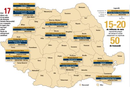 Analiza de luni. Harta celor mai mari exituri facute de antreprenorii locali in capitalism: Doar 17 dintre cele 42 de judete au dat cel putin o companie in top 50 de exituri. Alba, Bucuresti, Cluj, Ilfov si Suceava sunt lideri la avant si initiativa antreprenoriale