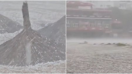 Plaja din Eforie, acoperita de gheata in prima luna de vara