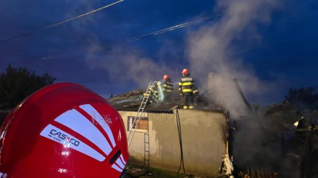 Incendiu violent izbucnit la o gospodarie din judetul Giurgiu. Doua <span style='background:#EDF514'>BUTELII</span> au explodat