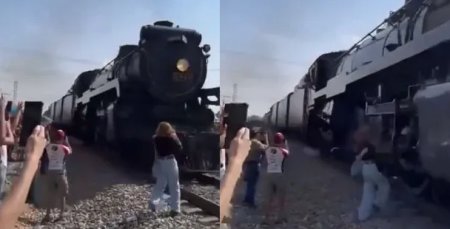 O femeie a scapat la milimetru, dupa ce a vrut sa-si faca un selfie in fata unui tren in miscare, in Mexic | VIDEO