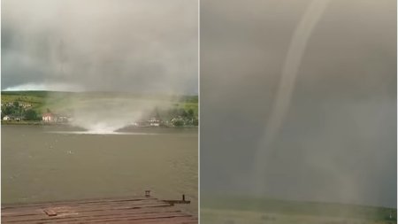 Imagini cu o tornada care s-a format pe un lac de pescuit din Cluj