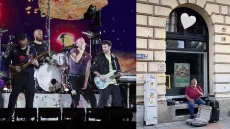 Coldplay a ajuns in Romania. Trupa rock a fost impresionata de un barbat care canta pe strada, in Bucuresti