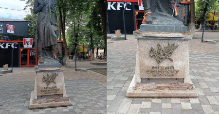 Statuia lui Mihai Eminescu din Cernauti a fost vandalizata. Pe cine dau vina autoritatile