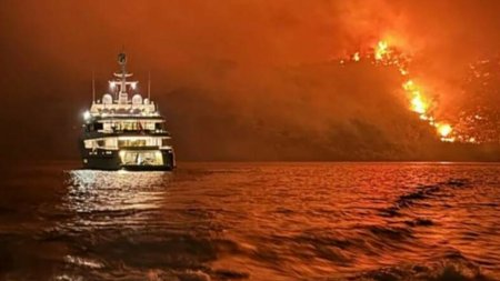 Incendiu pe o insula <span style='background:#EDF514'>GRECEA</span>sca, declansat de un foc de artificii de pe un iaht. S-a manifestat in singura padure de pini