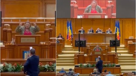 Diana Sosoaca si-a anuntat din nou candidatura la Presedintie, de data asta, in plenul Parlamentului, imbracata in uniforma militara