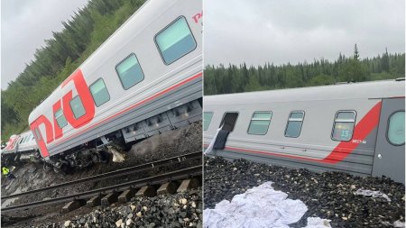 Un tren a deraiat in Rusia, pe o ruta intre Marea Neagra si regiunile <span style='background:#EDF514'>ARCTIC</span>e. Cel putin 20 de oameni au fost raniti