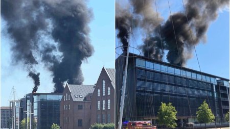 Ministerul de Finante a luat foc, la <span style='background:#EDF514'>COPENHAGA</span>. Se intampla la doua luni dupa ce a luat foc vechea Bursa din capitala daneza
