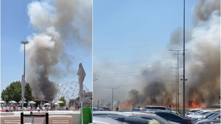 Incendiu puternic langa Bucuresti. A luat foc vegetatia uscata din apropierea unui centru comercial din <span style='background:#EDF514'>CHIAJNA</span>