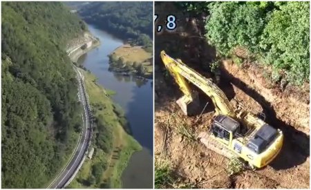 Imagini din drona de pe Valea Oltului. Cum arata lucrarile de defrisare care au blocat traficul pe DN7