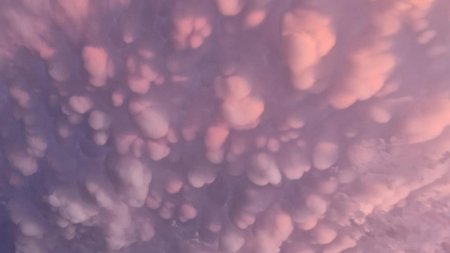 Cerul Romaniei, colorat de un fenomen spectaculos: Norisori roz, cu forme inedite, au fost <span style='background:#EDF514'>FOTOGRAFIA</span>ti si filmati de locuitorii din Neamt