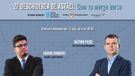 ZF DESCHIDEREA DE ASTAZI. Cum va merge bursa. Urmariti o discutie luni, 15 iulie 2024, ora 09.30 cu Razvan Pasol, CEO Patria Asset Management