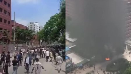 Revolte cu zeci de morti in Bangladesh. Multimea a dat foc sediului <span style='background:#EDF514'>TELEVIZIUNI</span>i de stat, in timp ce angajatii erau in interior