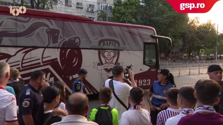 Rapid - CFR Cluj. Autocarul rapidistilor a ajuns la <span style='background:#EDF514'>GIULESTI</span>, acolo unde jucatorii au fost aclamati de fani