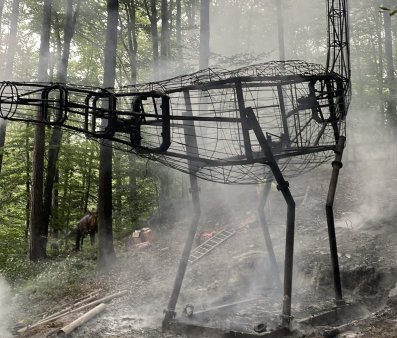 Incendiu la Dino Parc din Rasnov: Un dinozaur de 10 metri a luat foc