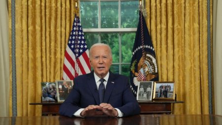 Joe Biden le explica americanilor decizia de a se retrage, intr-un discurs din Biroul Oval: E timpul sa dau <span style='background:#EDF514'>TORT</span>a mai departe
