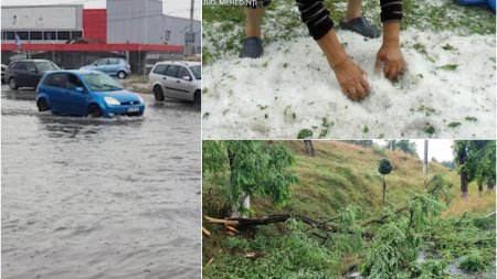 Strazi si case inundate, <span style='background:#EDF514'>CULTURI</span> distruse si copaci rupti de vant: Romania a fost maturata de furtuni