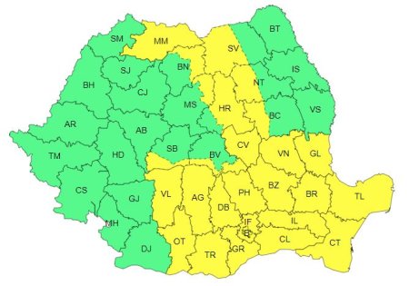 Cod galben de vreme instabila in aproape jumatate din tara