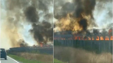 Alerta langa aeroportul Kogalniceanu. Incendiu urias si fum gros pe terenul noii baze militare