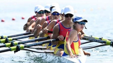 Inca o medalie de aur pentru Romania la canotaj, la JO 2024. Echipa feminina de 8+1 a terminat cursa pe primul loc