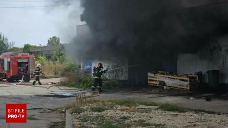 Incendiu violent la un depozit din <span style='background:#EDF514'>COSTINESTI</span>, cu degajari mari de fum. A fost emis mesaj RO-Alert | FOTO & VIDEO