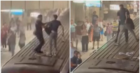 Scene de groaza la metrou! Un barbat s-a urcat pe tren in Piata Victoriei cu un extinctor in mana VIDEO