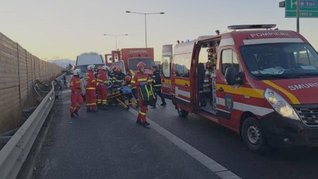 Trafic oprit pe Autostrada A1, in Sibiu, dupa un accident grav cu 5 masini. Planul Rosu de interventie a fost activat