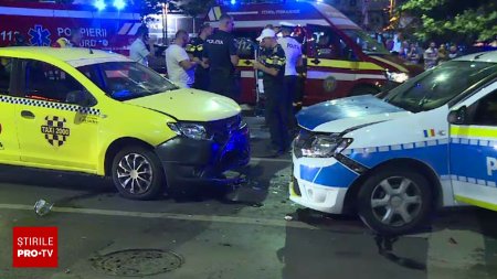 Accident in lant in Capitala, dupa ce o masina de politie a fost lovita. Un copil si un politist au ajuns la spital