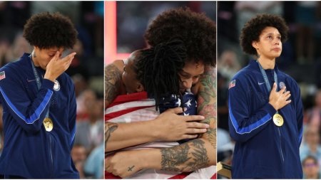 Moment emotionant la JO. Jucatoarea americana de baschet Brittney Griner, eliberata din Rusia, a plans cu medalia de aur la gat