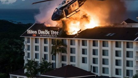 Un elicopter s-a prabusit peste un hotel din Australia. O elice a ajuns in piscina