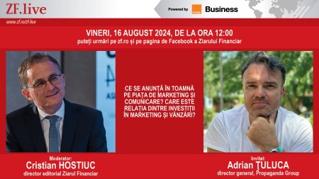 CE SE ANUNTA IN TOAMNA PE PIATA DE MARKETING SI COMUNICARE? Care este relatia dintre investitii in marketing si vanzari? Urmariti ZF Live vineri, 16 august 2024, ora 12.00 cu Adrian TULUCA, director general, Propaganda Group