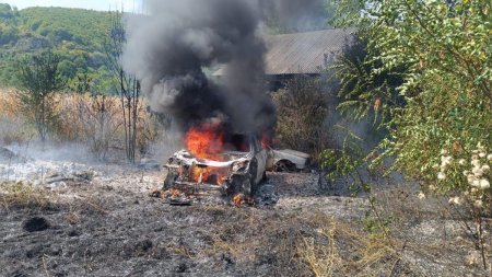 Doua masini au ars in urma unui incendiu de vegetatie