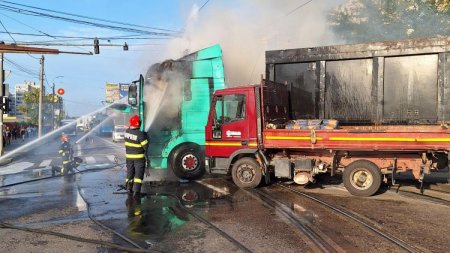 Accident rutier, urmat de incendiu, in municipiul Iasi