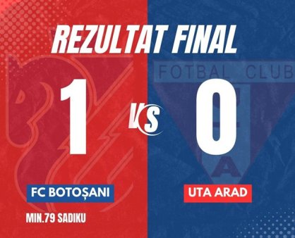 Superliga de fotbal: FC Botosani a invins UTA Arad pe teren propriu