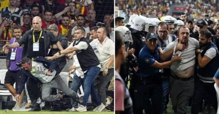 Imagini neverosimile in Turcia. Presedintele lui Fenerbahce, trantit la pamant si atacat de suporterii adversi VIDEO