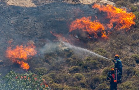 Sute de pompieri lupta impotriva unui incendiu de vegetatie in Madeira