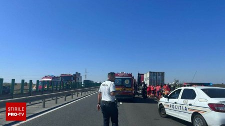 Accident grav in judetul Constanta, pe autostrada A4. Planul Rosu, activat dupa ce un microbuz si un TIR s-au lovit