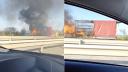 Incendiu pe Autostrada A1: Traficul este blocat complet pe sensul Bucuresti - Pitesti, dupa ce o <span style='background:#EDF514'>MASINA A LUAT FOC</span>