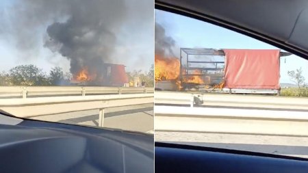 Incendiu pe Autostrada A1: Traficul este blocat complet pe sensul Bucuresti - Pitesti, dupa ce o masina a luat foc