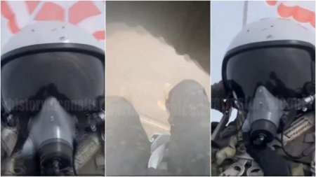 N-am avut timp sa reactionez. Un pilot rus s-a filmat dupa catapultarea din avionul care cade spre sol, cu un motor in flacari