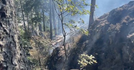 Incendiu puternic in Masivul Piatra Mare, din Muntii Barsei. Misiunea pompierilor, dificila din cauza zonei stancoase VIDEO