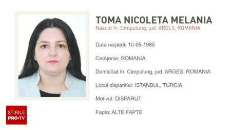 O femeie din Campulung, disparuta in Turcia, a fost data in urmarire internationala. Elena Lasconi: Suferea de depresie