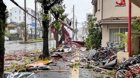 Japonia a fost lovita de cel mai puternic taifun din acest an, cu rafale de 250 km/ora. <span style='background:#EDF514'>TREI MORTI</span>, un milion de oameni evacuati