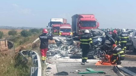 Accident grav pe Autostrada Vestului: Masina Consulatului Ungariei la Bucuresti, strivita de un TIR. Un barbat a fost decapitat