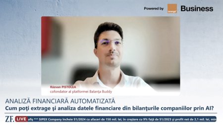 ZF Live. Razvan Pistolea, cofondator, Balanta Buddy: Folosind Balanta Buddy, bancile pot face analiza financiara a companiilor in cateva secunde, fata de cateva zile sau ore cat dureaza pentru a fi facute manual