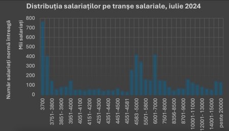 Cum platesc, cu adevarat, companiile de pe piata locala: mai mult de o treime dintre salariile din Romania nu depasesc 2.600 de lei net pe luna. Cei mai multi dintre angajati sunt platiti cu salarii brute intre 3.700 si 3.750 de lei pe luna, respectiv 1,1 milioane de persoane