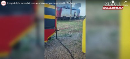 O locomotiva a luat foc in halta Tomsani. Cinci trenuri de calatori sunt blocate pe calea ferata VIDEO